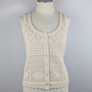 Design History 365 Knit Tank Top Button Front Scoop Neck Dune Cream M NWT